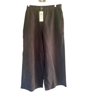 EILEEN FISHER  Organic Linen Wide Leg Ankle  Pant Pull On Black Pants-Large